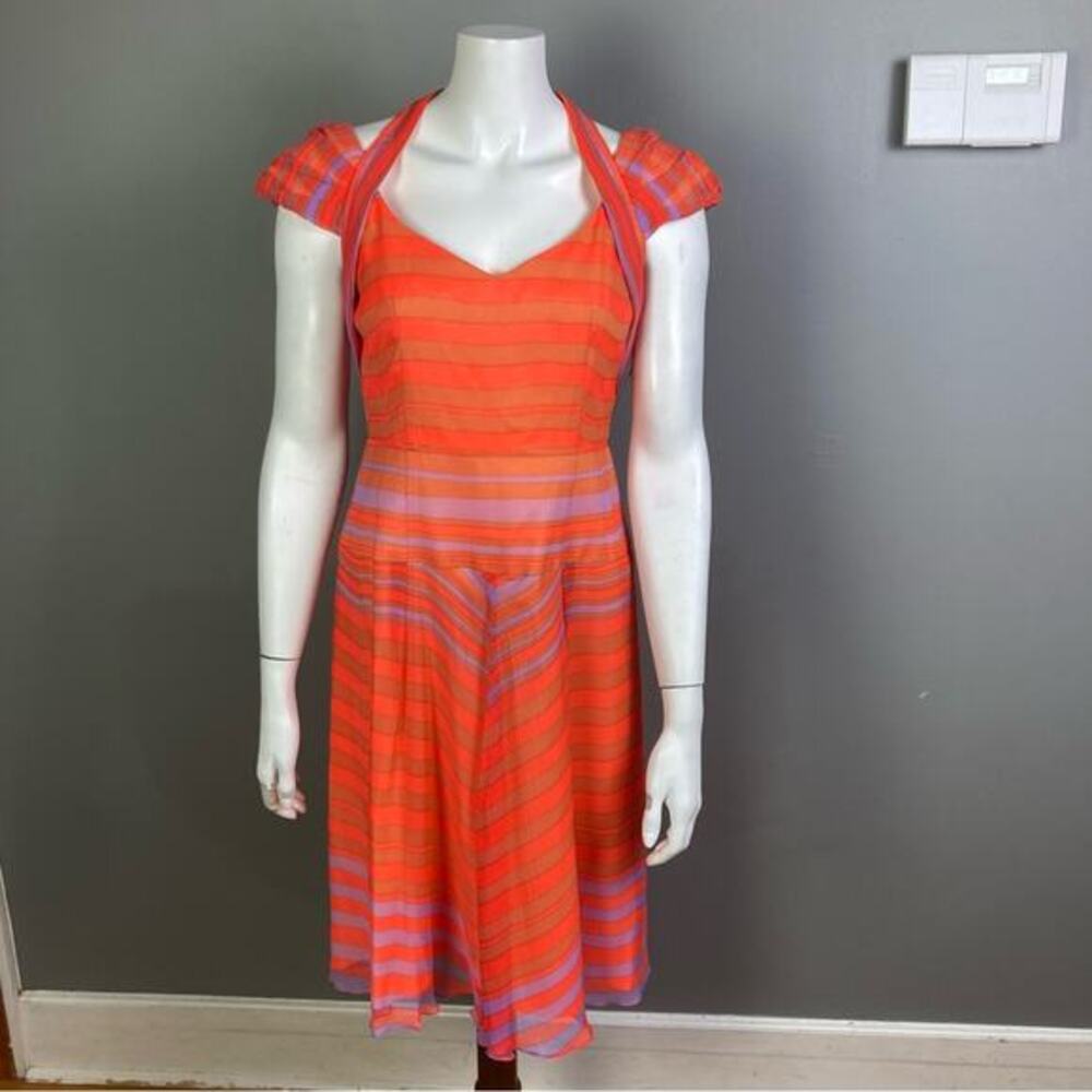 Nanette Lepore dress size 6 NWT Silk colorful stripe red nautical halter Y2k 00s